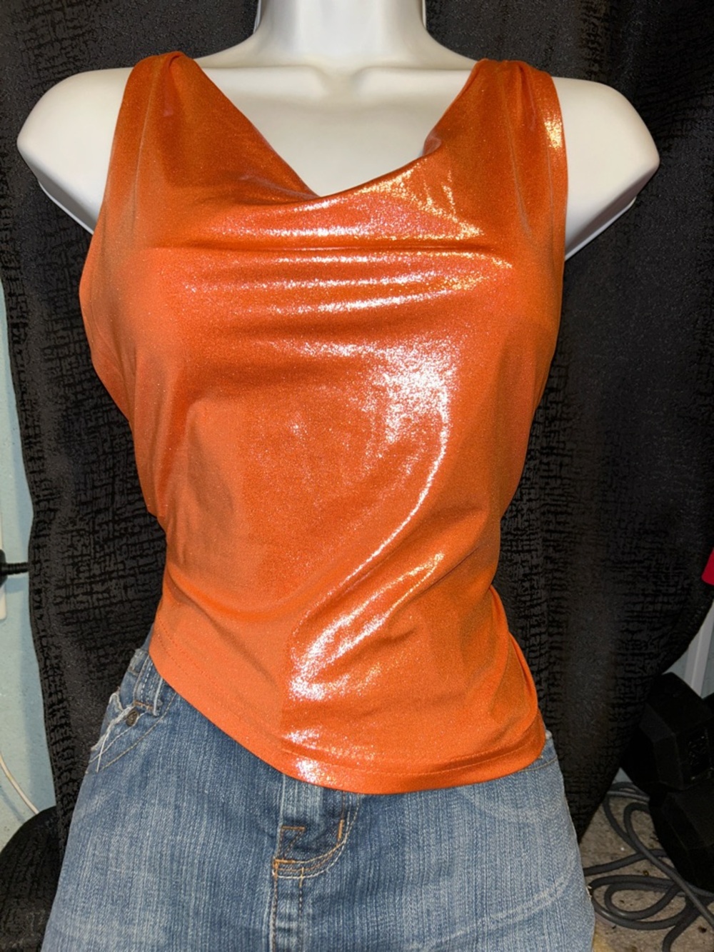 SHEIN Shimmer Orange Cowl Neck Camisole
